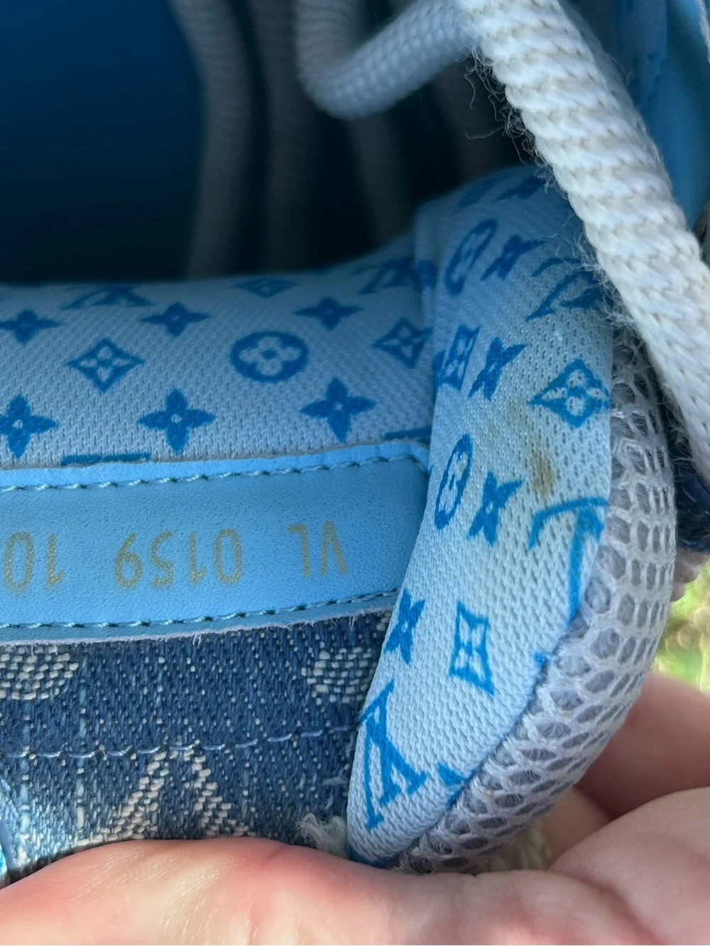 Louis Vuitton Kids Blue Denim LV Trainer Sneakers with Light Blue Accents